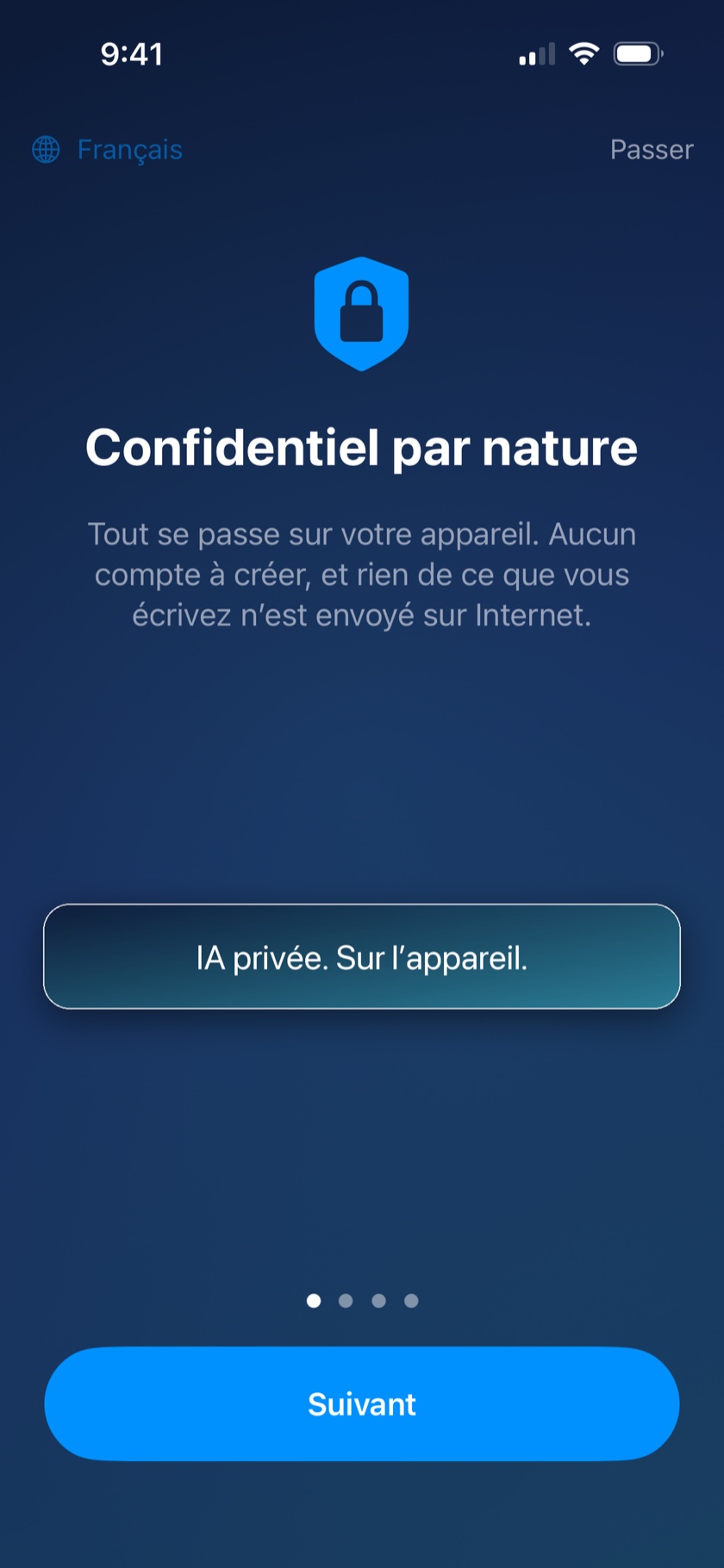 Capture d'écran de MonIA : une conversation avec l'assistant IA sur iPhone